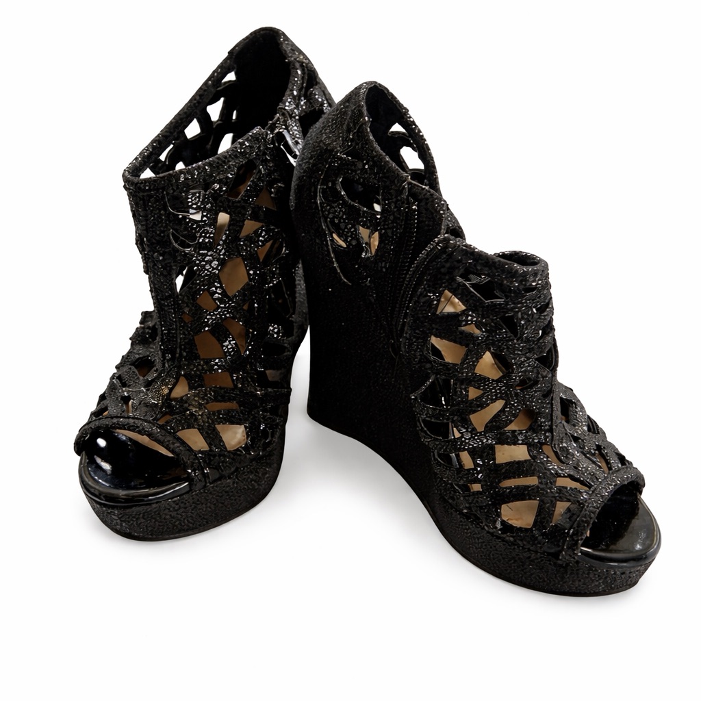 Gianni Bini Black Cutout Wedge Sandals